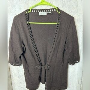 Barneys New York Cashmere‎ Blend Brown Short Sleeve Cardigan